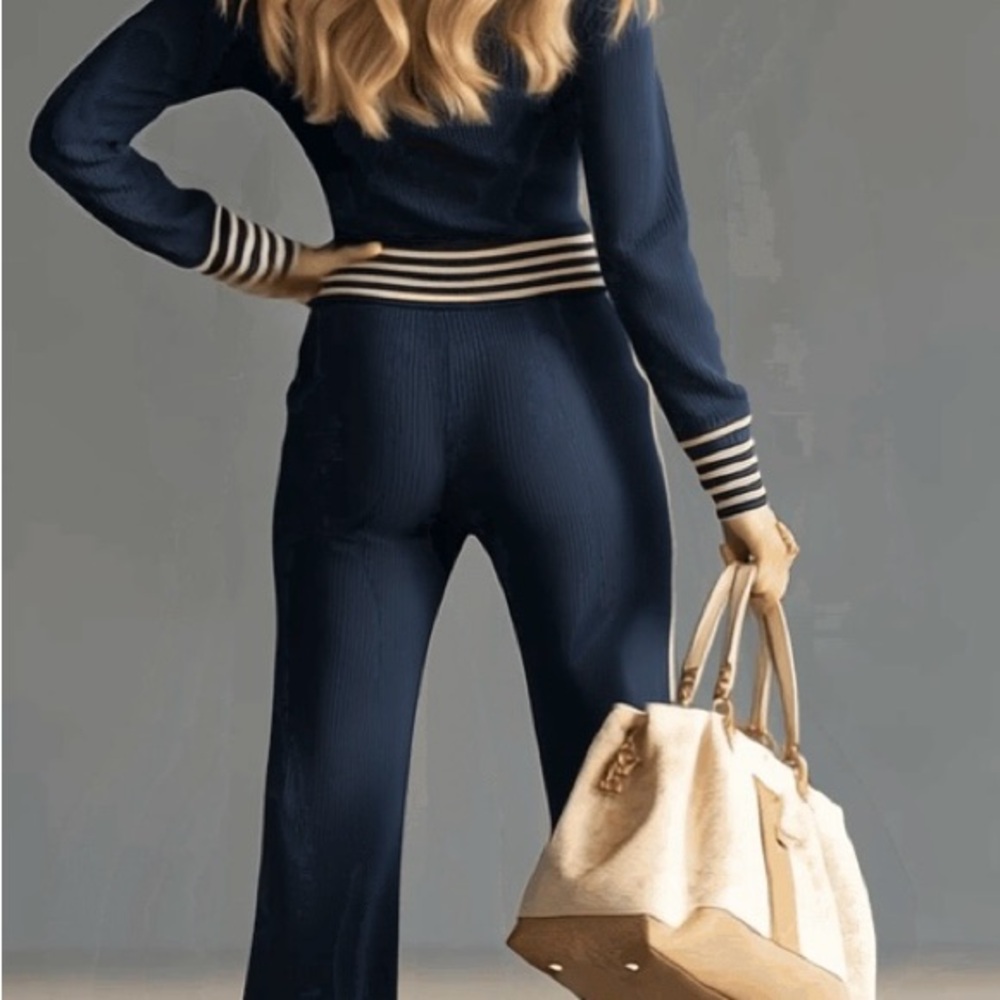Chic Navy Jumpsuit with Striped Accents